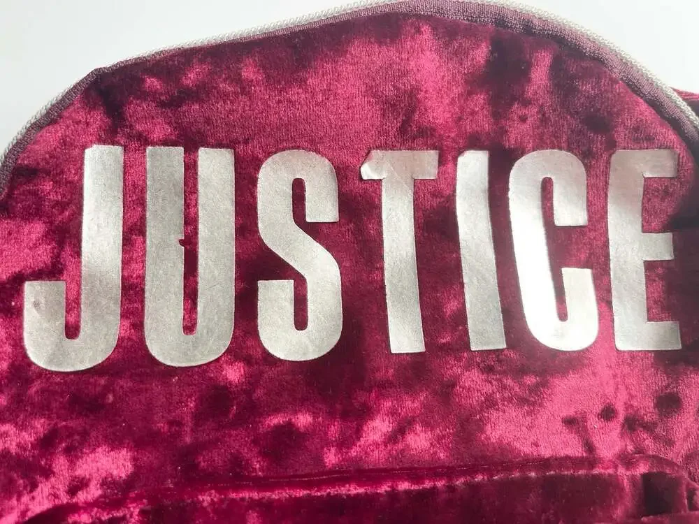 Justice Red Velvet Mini Backpack with Silver Lacing and Pom Pom